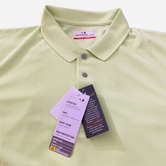 NWT Men’s Grand Slam Performance Off Course Golf Polo UPF 50 Neon Green Sz XL - Picture 5 of 16